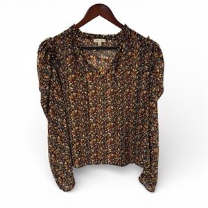 Alex & Lili Navy Floral Long Sleeve Boho Blouse Size L